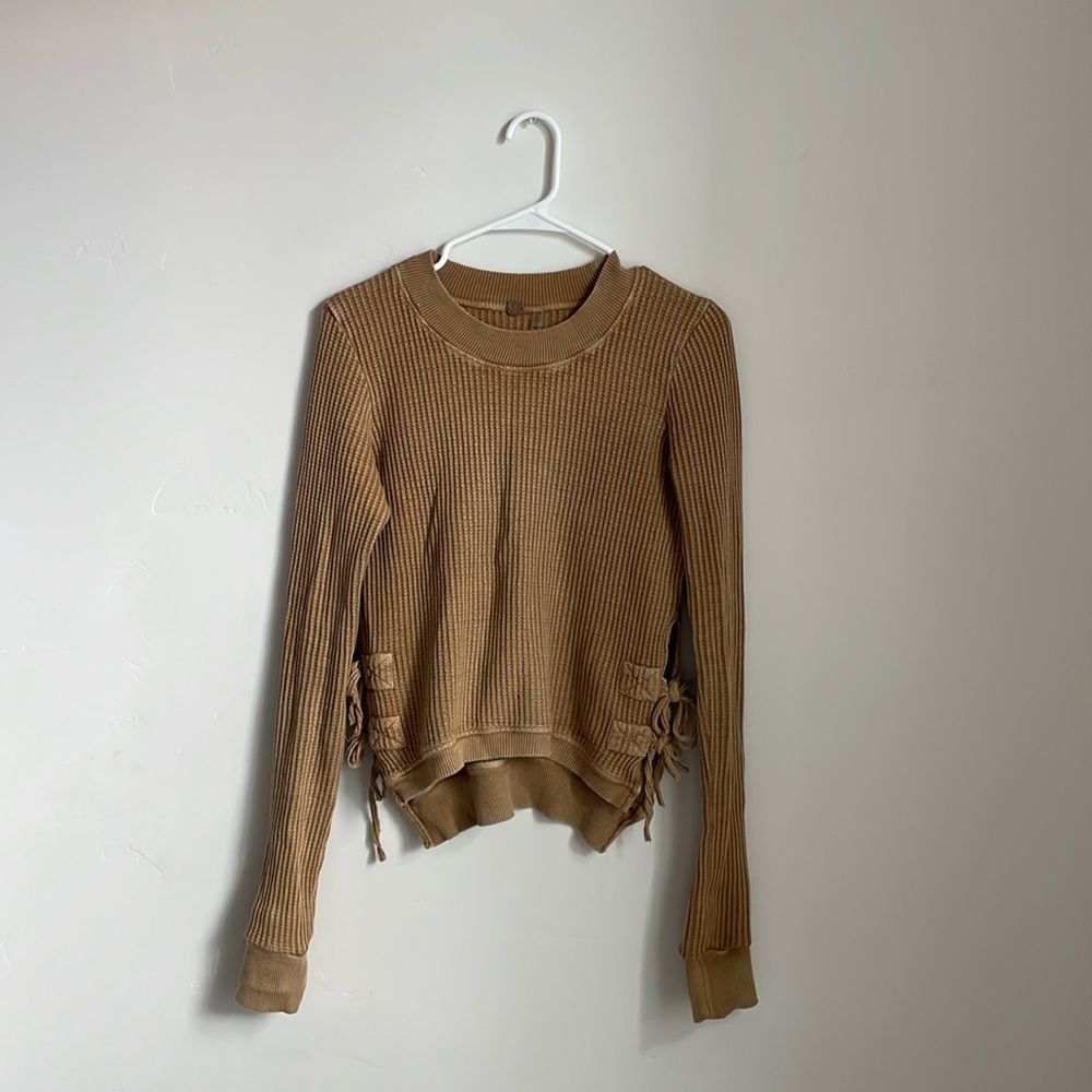 Free people tan waffle knit top